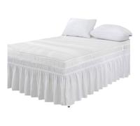 Cache-sommier enveloppant pour lits avec chute, volants élastiques réglables anti-poussière Queen King Full Twin, lavable en machine (Blanc, Twin)