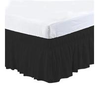 Cache Sommier Jupe De Lit à Volants, 2 pièces, Taille Double/Full/Queen/King, Couvre-lit, Double Ceinture élastique réglable, Hauteur 40cm(Black,Queen 203x153x40cm)
