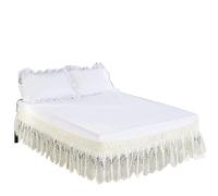 Cache Sommier Jupe de lit à Volants Floraux en Dentelle stéréoscopique Eleagnt Jacquard Craft avec Ceinture élastique Solide - 15 Pouces Haut(Beige-big Floral,135x200x38cm)