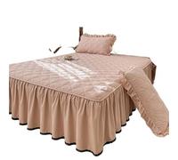 Cache Sommier Jupe de lit matelassée, Couvre-lit épais, Housse à Volants, protège-Matelas, Taille Simple/Queen/King, en Lin (sans taie d'oreiller)(Pink,SKing 200x220cm 1pc)
