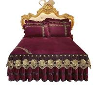 Cache Sommier Literie brodée en Dentelle de Velours Cristal Beige, Couvre-lit, taies d'oreiller, Housse Matelas matelassée, Douce, Textile Maison(Color 06,3pcs 180x200cm)