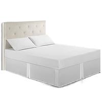 Cache Sommier Meulage Peluche Tissu Jupe de lit Lavable en Machine hôtel ménage Couvre-Lits Reine literie décorer(White,F 137X190cm)