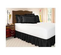 Cache Sommier Solide 6 Couleurs Jupe de lit Enveloppement Autour Shirts élastiques Home Hotel Chambre à Coucher Queen Decorations Fournitures Taille 38cm Hauteur(Black,200x200cm)