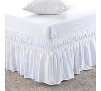 Cache-sommier uni à volants - Style enveloppant avec élastique, chute de 38,1 cm (blanc, 140 x 190 + 38 cm)