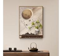 Cache Tableau Électrique Décoratif, Décoration Murale Style Chinois Moderne | Cache Coffret Électrique, 4 Structures d’Ouverture, Cadre PS Noyer, Tailles et Motifs Variés(F,Flip-up,17.7x21.6in)