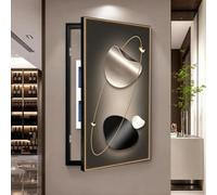 Cache tableau électrique décoratif, Décoration murale verticale minimaliste | Panneau cristal avec cadre aluminium noir, installation pour coffret électrique et incendie(Right Flip,31.5*47.2in,H)