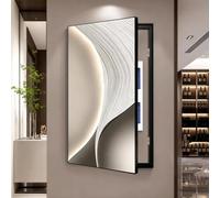 Cache tableau électrique décoratif, Décoration murale verticale minimaliste | Panneau cristal avec cadre aluminium noir, installation pour coffret électrique et incendie(Left Flip,19.7*39.4in,J)
