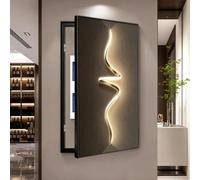 Cache tableau électrique décoratif, Décoration murale verticale minimaliste | Panneau cristal avec cadre aluminium noir, installation pour coffret électrique et incendie(Right Flip,19.7*27.6in,A)