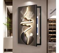 Cache tableau électrique décoratif, Décoration murale verticale minimaliste | Panneau cristal avec cadre aluminium noir, installation pour coffret électrique et incendie(Left Flip,23.6*47.2in,E)