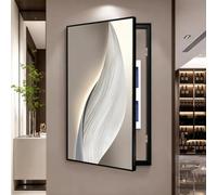 Cache tableau électrique décoratif, Décoration murale verticale minimaliste | Panneau cristal avec cadre aluminium noir, installation pour coffret électrique et incendie(Left Flip,31.5*63.0in,I)