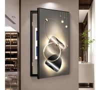 Cache tableau électrique décoratif, Décoration murale verticale minimaliste | Panneau cristal avec cadre aluminium noir, installation pour coffret électrique et incendie(Right Flip,31.5*63.0in,F)