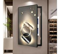 Cache tableau électrique décoratif, Décoration murale verticale minimaliste | Panneau cristal avec cadre aluminium noir, installation pour coffret électrique et incendie(Left Flip,23.6*31.5in,F)