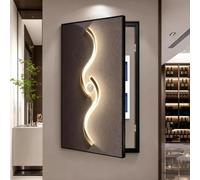 Cache tableau électrique décoratif, Décoration murale verticale minimaliste | Panneau cristal avec cadre aluminium noir, installation pour coffret électrique et incendie(Left Flip,27.6*55.1in,B)