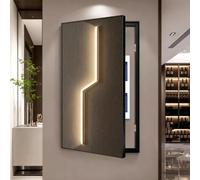 Cache tableau électrique décoratif, Décoration murale verticale minimaliste | Panneau cristal avec cadre aluminium noir, installation pour coffret électrique et incendie(Left Flip,19.7*39.4in,C)