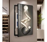 Cache tableau électrique décoratif, Décoration murale verticale minimaliste | Panneau cristal avec cadre aluminium noir, installation pour coffret électrique et incendie(Right Flip,23.6*47.2in,G)
