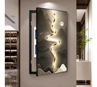 Cache tableau électrique décoratif, Décoration murale verticale minimaliste | Panneau cristal avec cadre aluminium noir, installation pour coffret électrique et incendie(Right Flip,31.5*63.0in,D)