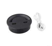 Cache-trou rond avec 2 ports USB pour la gestion des câbles de bureau, œillet en ABS pour découpes de table de 50 mm/60 mm/80 mm, noir (80 mm)