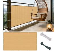 Cache Vue Balcon 36 x 130 cm HDPE 220G M², Protection UV, Contre Vent, Soleil, Respirant, Bâche de Balcon Brise-Vue avec Oeillets et Cordons pour Serre, Clôture, Jaune Sable