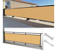 Cache Vue Balcon 60 x 300 cm en HDPE 220G/M², Protection Contre Vent, Soleil, Pare-Exterieur Cache Occultant avec Attache-Câbles et Cordes pour Cour, Porche, Piscine, Jaune Sable