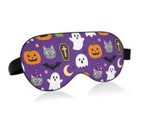 Cache-yeux léger rempli de coton doux avec design incurvé | Masque de sommeil pour les yeux en nylon lisse avec surface intérieure - Pour le bureau, la sieste - Citrouilles - Chat noir