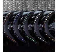 Caches de Volant 37-38cm Couverture Volant Voiture Universelle en Cuir sans Bague intérieure gemmes cloutées Diamants Flash élastique Style intérieur Housse Volant(5)