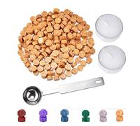 Cachet De Cire Kit, 200 Pcs Perle de Cire avec 2 Bougies à Thé et 1 Cuillère à Fusion de Cire Pièce, Cachet de Cire Rétro pour Le Cachetage de Timbres, Enveloppes, Lettres, Invitations de Mariage(Dor)