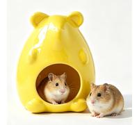 Cachette Céramique Forme Kangourou for Hamster, Grotte Rafraîchissante for Animaux Compagnie, Durable, Facile Nettoyer, Décoration D'habitat Mignonne, for Hamster Nain(Jaune,L)