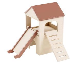 Cachette en bois pour cochon d'Inde avec toboggan de grenier, design à deux niveaux, rampe réglable et double toboggan, cachette spacieuse pour hamsters et lapins, facile à nettoyer, construction en