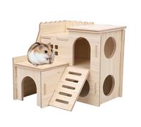 Cachette en bois pour hamster avec échelle, labyrinthe à deux étages amovible pour petits animaux de compagnie (pas pour les grands animaux de compagnie)