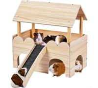 Cachette en bois pour petit animal de compagnie avec construction robuste et points à plusieurs niveaux pour hamsters, souris, gerbilles et furets (style supérieur incliné)