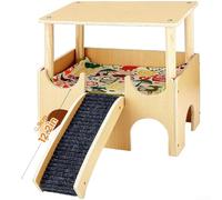 Cachette en bois pour petit animal de compagnie avec construction robuste et points à plusieurs niveaux pour hamsters, souris, gerbilles et furets (style plat)
