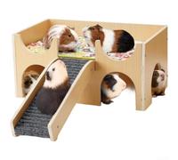Cachette en bois robuste pour hamster avec escaliers amovibles et tapis doux pour cage de cochon d'Inde, construction en bois naturel offrant une sécurité pour la conception de la grotte, petite niche