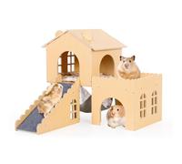 Cachette pour cochon d'Inde avec hamac et rampe - Maison en bois à plusieurs niveaux pour hamsters, lapins, chinchillas | Cage pour cochon d'Inde à montage facile