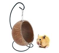 Cachette pour hamsters en coquille de noix de coco - Maison balançoire 23x15 cm, grotte pour animaux en noix de coco naturelle, pour petits animaux avec rembourrage chaud et design rafraîchissant |