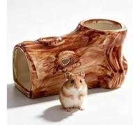 Cachette Rustique en Forme De Souche d'arbre for Hamster en Céramique, Lit Frais, Grotte for Petits Animaux, Cabane De Couchage Durable, Abri for Petits Rongeurs(Coffee Brown)