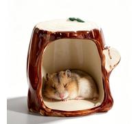 Cachette Rustique en Forme De Souche d'arbre for Hamster en Céramique, Lit Frais, Grotte for Petits Animaux, Cabane De Couchage Durable, Abri for Petits Rongeurs(Dark Coffee)
