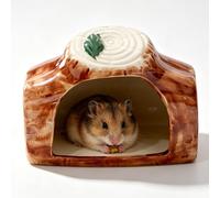 Cachette Rustique en Forme De Souche d'arbre for Hamster en Céramique, Lit Frais, Grotte for Petits Animaux, Cabane De Couchage Durable, Abri for Petits Rongeurs(Brun Clair)