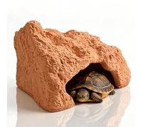 Cachette Rustique en Terre Cuite avec Coquille De Noix De Coco Et Grotte Rocheuse, Grotte Rafraîchissante for Petits Animaux, Abri Naturel for Tortues, Lézards, Hamsters(M)