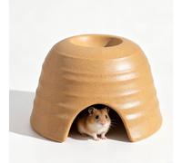 Cachette Rustique Forme Dôme Hamster Céramique avec Stockage d'eau sur Le Dessus, Grotte Rafraîchissante Petits Animaux, Abri Anti-basculement for Gerbille, Gecko, Reptile(Brun,S)