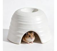 Cachette Rustique Forme Dôme Hamster Céramique avec Stockage d'eau sur Le Dessus, Grotte Rafraîchissante Petits Animaux, Abri Anti-basculement for Gerbille, Gecko, Reptile(White,S)