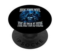 Cachez Votre Femme L'alpha est là Alpha Wolf Cringy Silly PopSockets PopGrip Adhésif