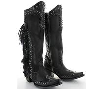 Cachorro 1 Paire De Bottes Hautes Médiévales pour Femmes avec Franges, Confortables Et Chaudes, Long Tube PU en Cuir Knight Boot, Chaussures À Talons Hauts Noir Classique Gothique Punk,Noir,37