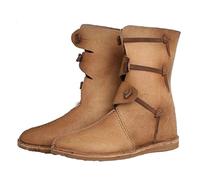 Cachorro 1 Paire Médiéval Bout Rond Plat, Vintage Viking Renaissance Bottes, Steampunk Rétro Hommes Pu Bottines En Cuir, Bottes En Dentelle De Mode,Kaki,42