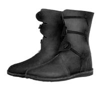 Cachorro 1 Paire Médiéval Bout Rond Plat, Vintage Viking Renaissance Bottes, Steampunk Rétro Hommes Pu Bottines En Cuir, Bottes En Dentelle De Mode,Noir,47