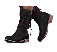 Cachorro Bottes Longues De Mode Médiévale, Bottes En Cuir PU Pour Femmes, Bottes À Lacets Rivet, Bottes Moyennes À Talons Bas À Bout Rond Gothique Rétro, 1 Paire,Noir,40