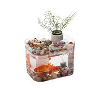 Cachpib Aquarium avec couvercle, petit aquarium transparent avec pompe à air USB, boîte d'élevage de poissons, aquariums écologiques pour salon, maison, bureau, décoration de bureau, 16 x 12 cm,