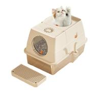 Cachpib Bac à litière pour chat en acier inoxydable avec couvercle, bac à litière avec parois latérales hautes, porte avant et supérieure, litière pour chat avec pédale de filtre à sable et pelle à