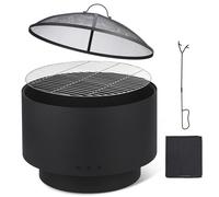 Cachpib Brasero rond avec protection anti-étincelles - Diamètre : 66 cm - Avec tisonnier - Multifonction - Pour le jardin, le chauffage d'hiver, la terrasse, le feu de camp et le camping