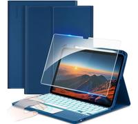 CACOE Clavier Étui Compatible avec iPad 11 ème (A16) / 10 ème Génération 11/10,9 Pouces (2025/2022), Coque Clavier avec Pavé Tactile, [AZERTY] avec Éclairage à 7 Couleurs, Bleu Océan