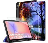 CACOE Coque Compatible avec Samsung Galaxy Tab S10 Lite 2025 10,9 Pouces / S10 FE 2025/S9 FE 10,9 Pouces 2023/S9 11 Pouces 2023 Ultra Mince en Cuir avec Verre trempé Ultra Fin, Chemin Nocturne